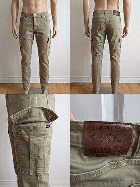 Bench Men's Khaki Cargo Pants Utility Trousers - Tan Brown (36x30)
